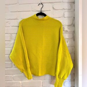 Anthropologie bright neon yellow dolman sleeve mock turtle-neck sweater.